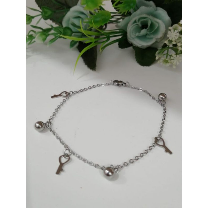 GELANG TITANIUM ASLI MOTIF PILIHAN LAPIS EMAS 22 K WARNA SILVER ANTI KARAT