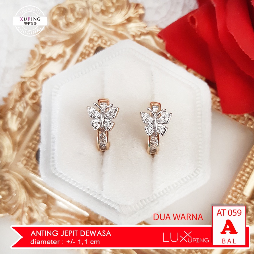 AT 059 Anting Xuping Asli Kombinasi Silver Gold Permata Kristal Sirkon Perhiasan Lapis Emas 18K Imitasi Luxx Xuping