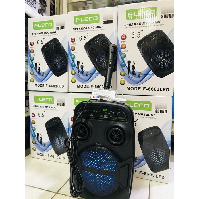 paket speaker Bluetooth karaoke fleco 6'5 Inch F-6603/F-6605 bunus mic+Remot promo