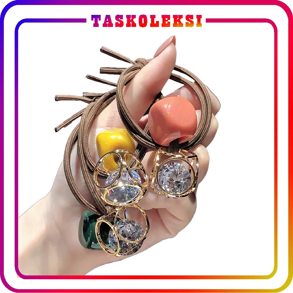 ☛TK☚ R396 Ikat Rambut Korea Simple Motif Geometri Bahan Karet Untuk Wanita / Ikat Rambut Korea Geometri Wanita