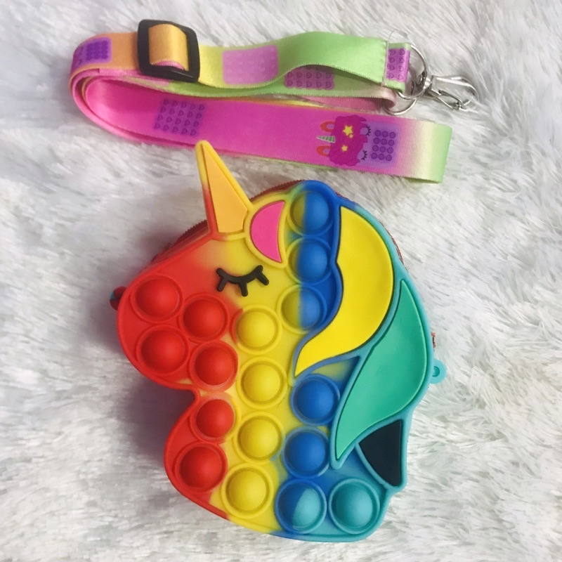 [BISA MENYALA] Tas Pop it LED Bisa Menyala Fidget Push Popit Mainan Pop it-Tanduk Merah Rbw LED