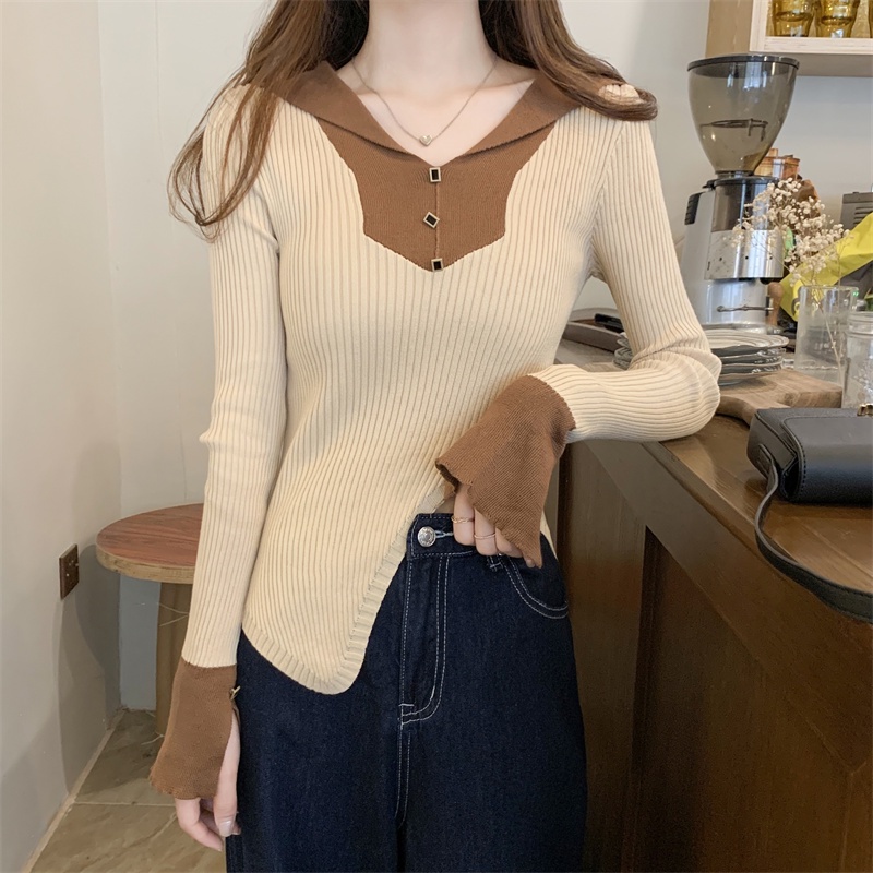 Korean Knitwear V Neck Polos Wanita Lengan Panjang