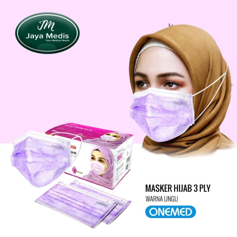 Masker Hijab Ungu 3ply Earloop 1 Box 50pcs