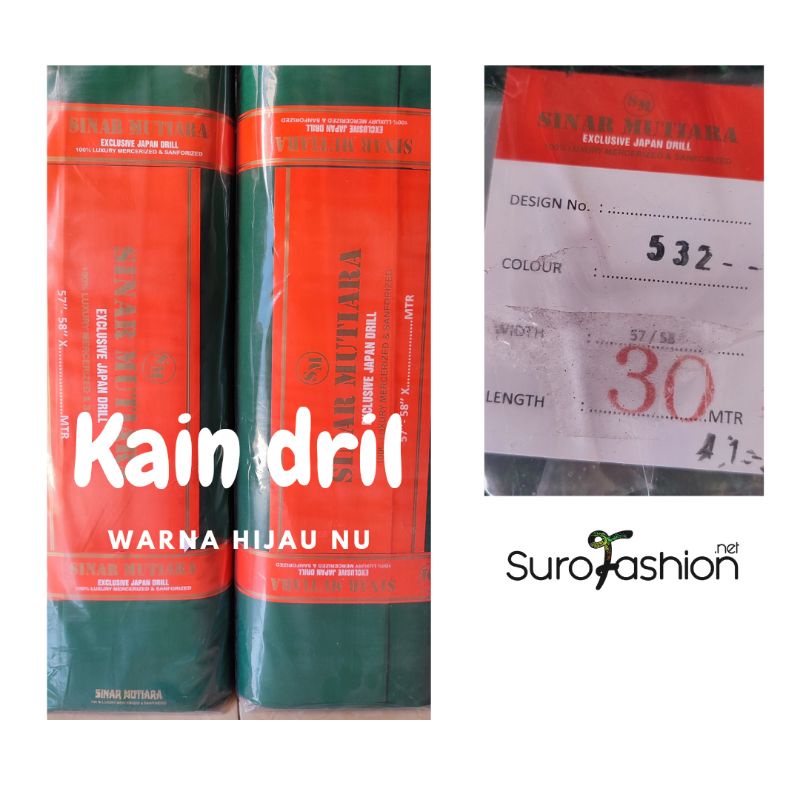 kain jas Ansor warna hijau nu bahan japan dril harga eceran meteran