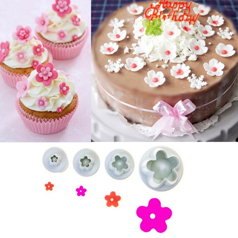 Home &amp; Living 4pcs Cetakan Adonan Kue Fondant Desain Bunga Plum Untuk Dekorasi