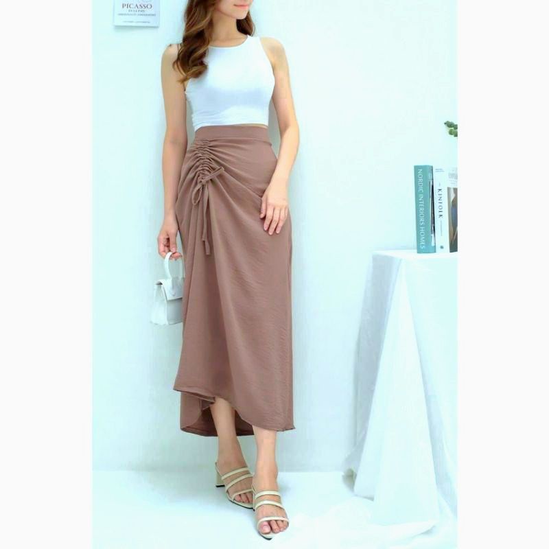 rok serut premium cringkle-Coklat
