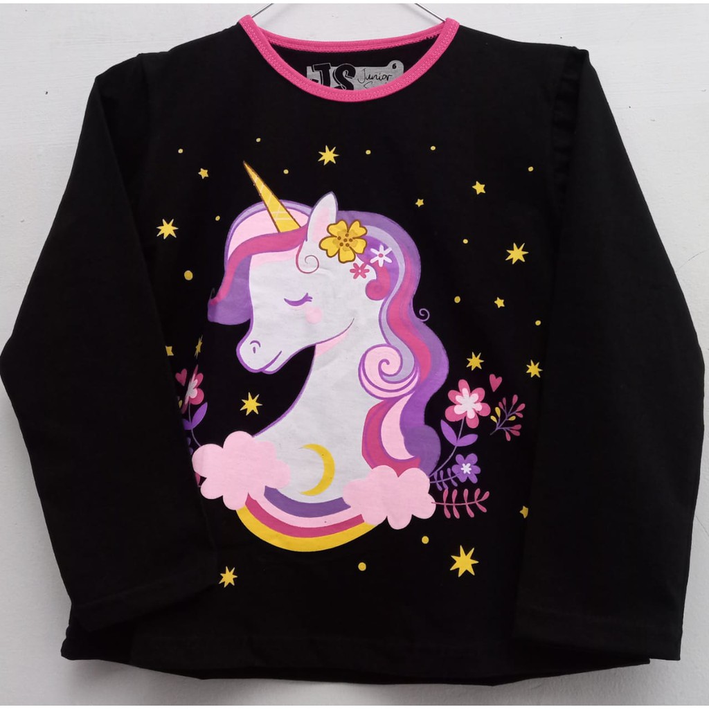 RKA - KLGCe Kaos Lengan Panjang Anak Karakter Unicorn Bintang Ungu Hitam