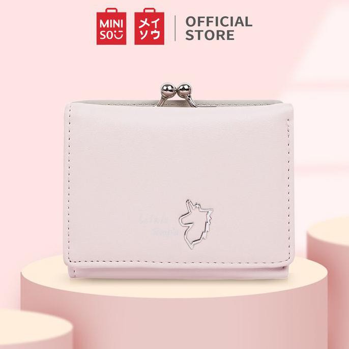 MINISO Dompet Wanita Kecil Mini Pendek Wallet Simple Vintage Elegant - Pink