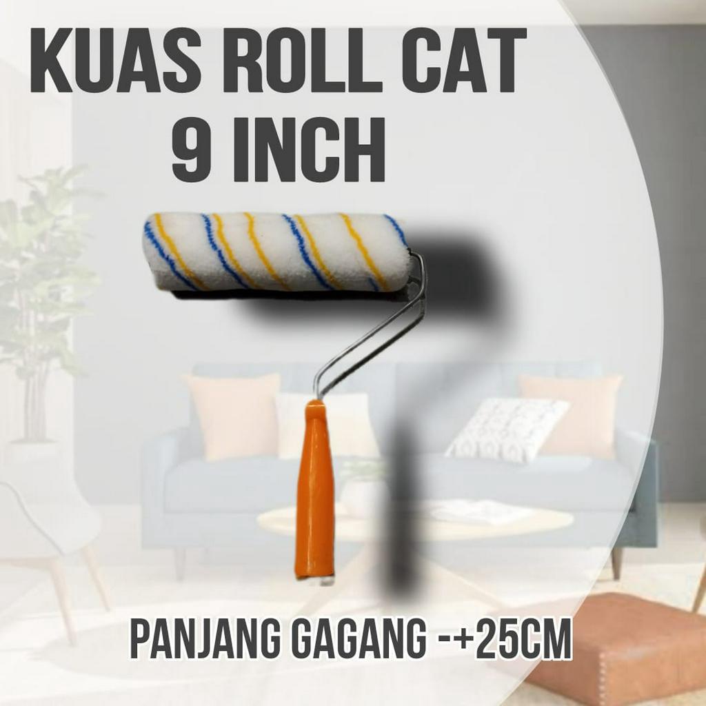 Kuas Gagang Roll Rollan Cat Tembok Dinding 9 Inch In Paint Roller Bulu Cet Besar Brush 9&quot; Inch Inci Pendek