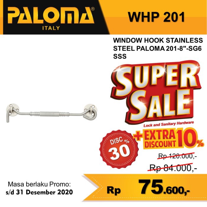 [PROMO EKSKLUSIF] Paloma Whp 201 Window Hook Stainless 10" Hak Angin Penahan Jendela MURAH
