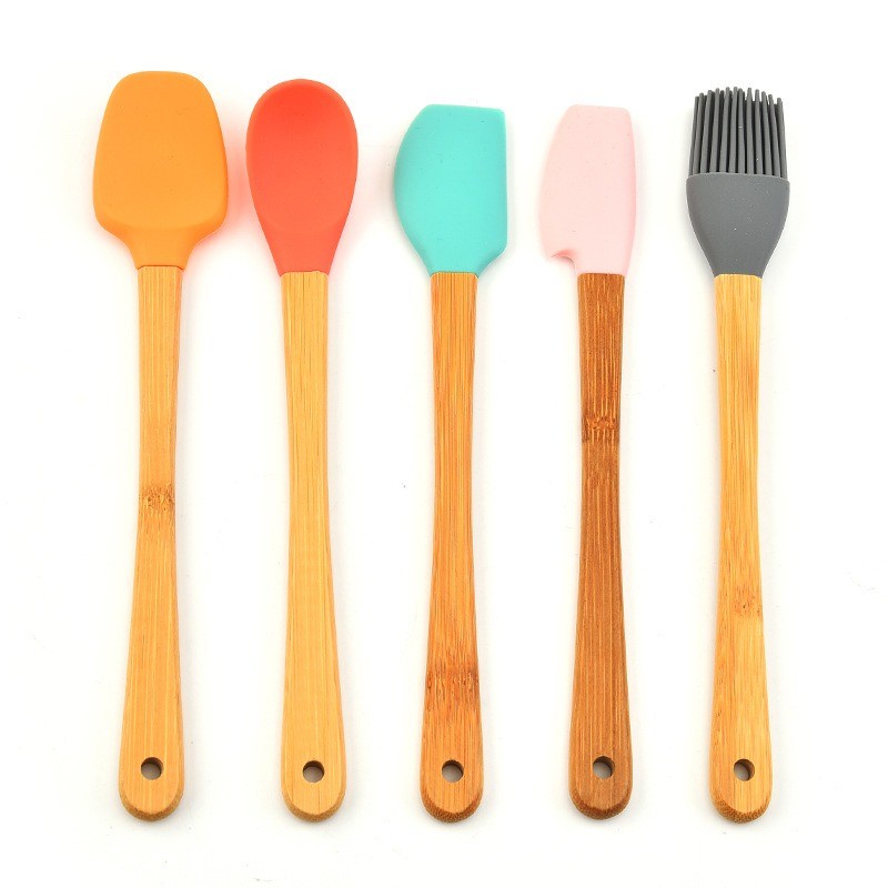 alat dapur 5 Pcs Mini Utensil Set Spatula Mini SILIKON kayu Baking Kuas Sutil Sendok Mini-5