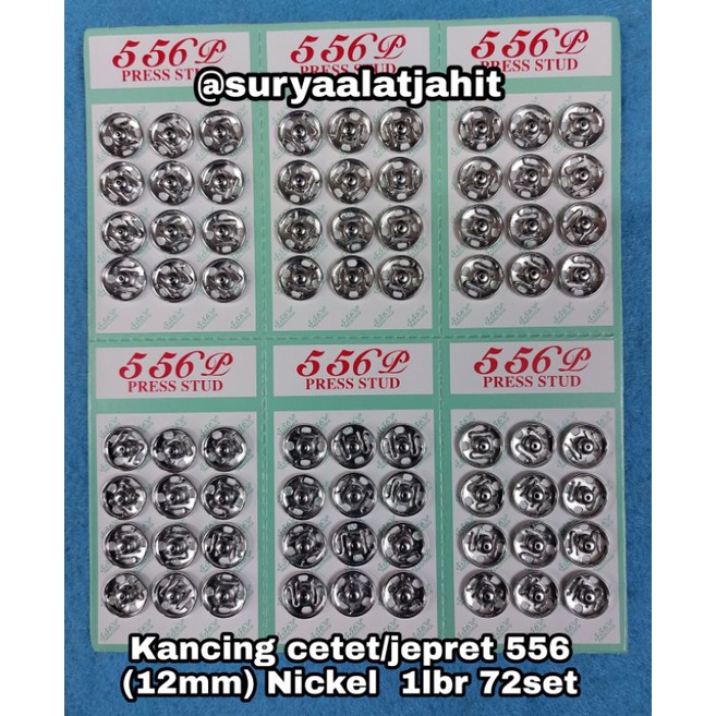 Kancing jepret 556/565 12mm Nkl dan Black Nikel @1lbr rp.36.500/72set