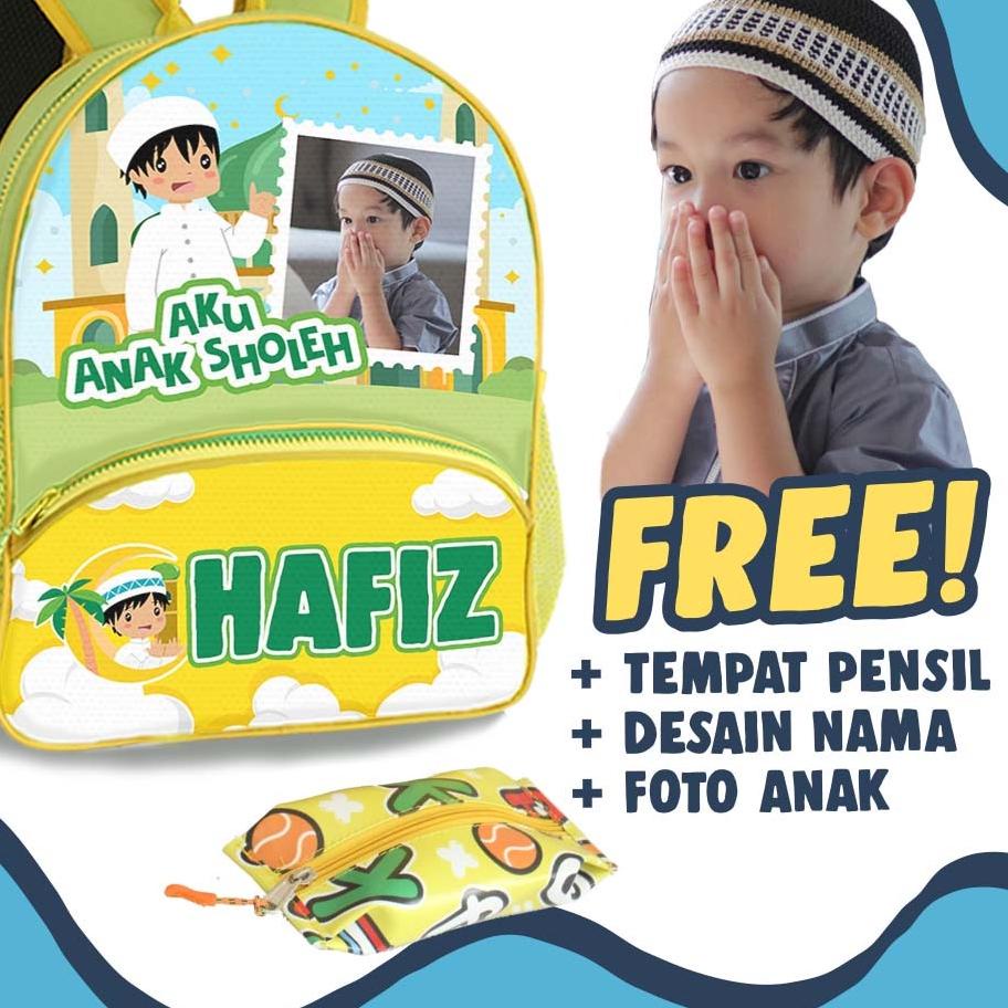 

Harga Murah.. [1 HARI JADI] Tas Anak Custom Foto+Nama Aku anak sholeh muslim/ Tas Anak PAUD [Dexter] GDkids.id