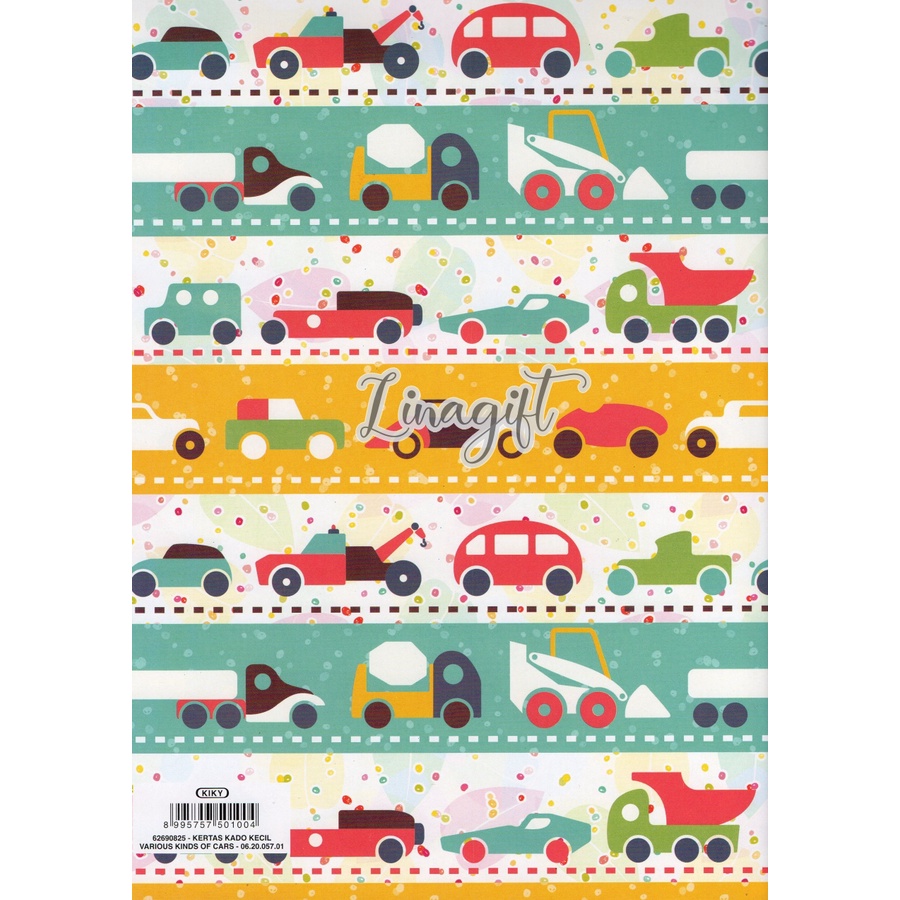 ( 5 Lembar ) CARS KIKY - KERTAS KADO - GIFT WRAPPING PAPER CONSTRUCTION CAR / MOBIL KONSTRUKSI / KIDS / BOY / MOBIL / RACING