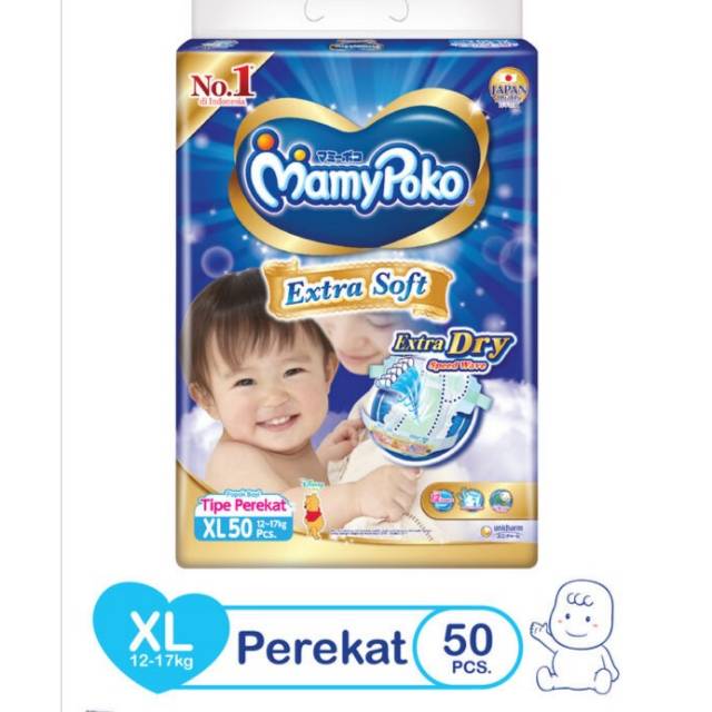 Pampers MamyPoko Tape Perekat XL 50 Extra Soft Dry / Popok