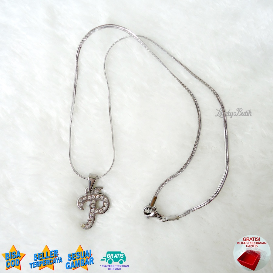 Lovelybutik - Kalung Inisial Huruf Titanium anti karat Kalung hurup Abjad Alphabet Ins P Klasik Bonus Kotak Perhiasan