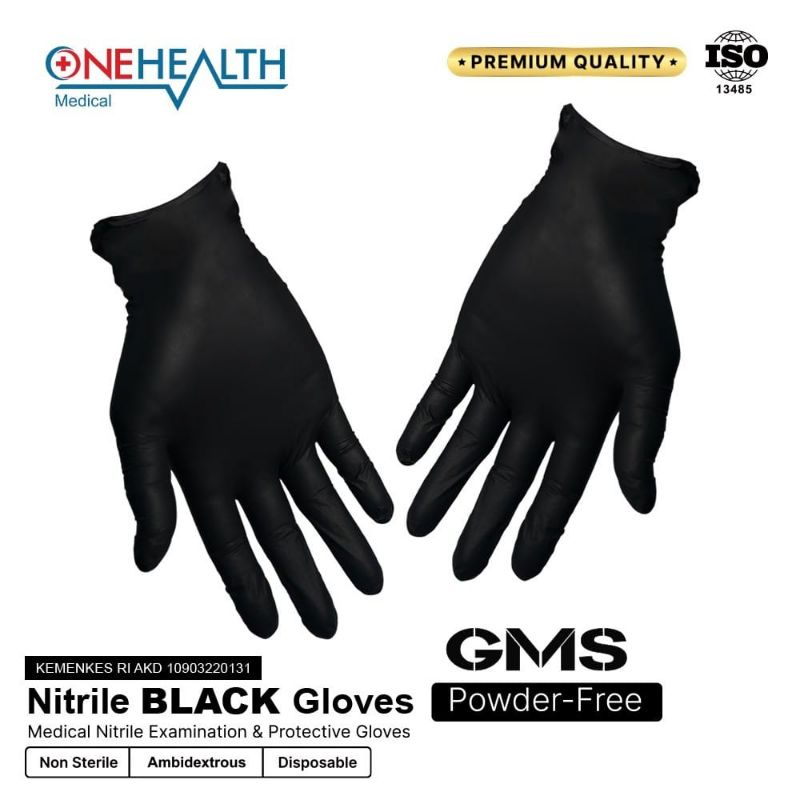 Sarung Tangan Nitrile Black Onehealth Per Box isi 100 Pcs / Sarung Tangan Nitril Hitam