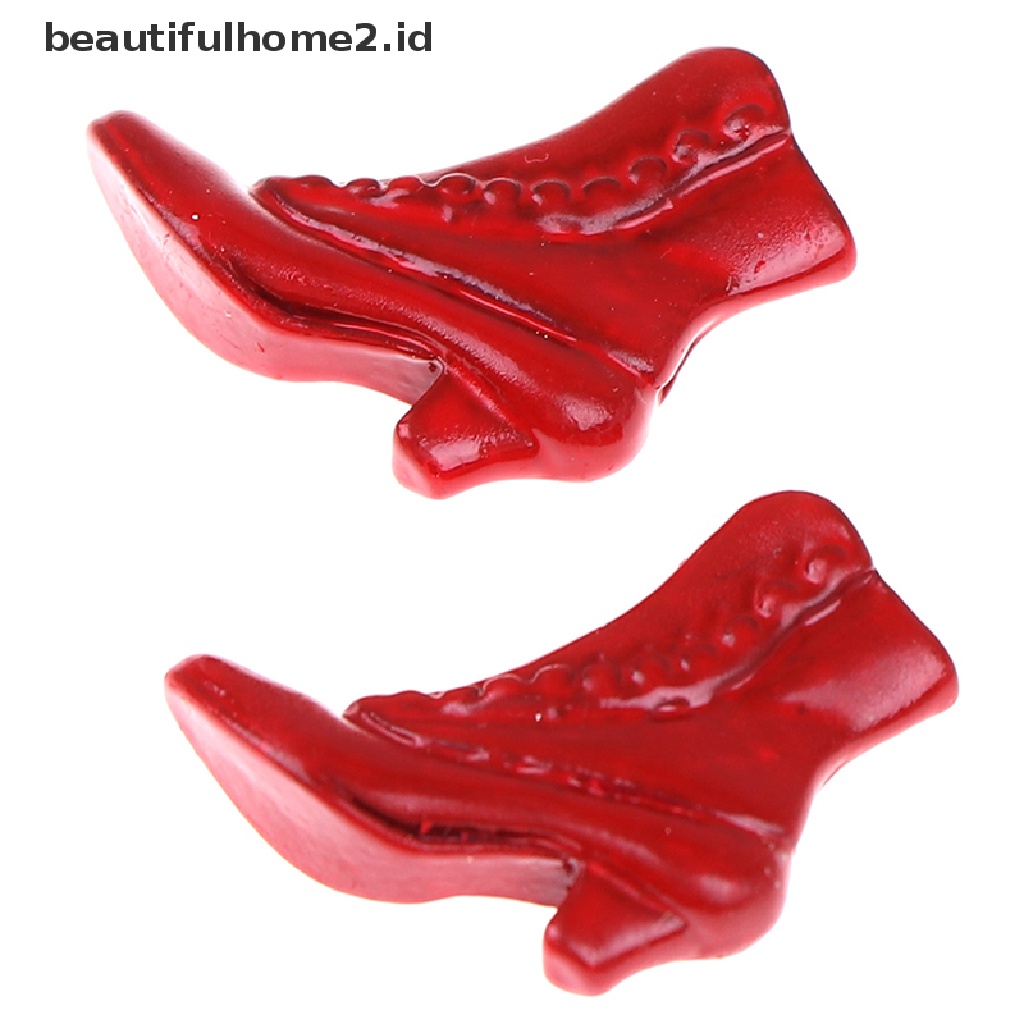 (Beautifulhome2.Id) 1 Pasang Miniatur Sepatu Boots Warna Merah Skala 1: 12 Untuk Dekorasi Rumah Boneka