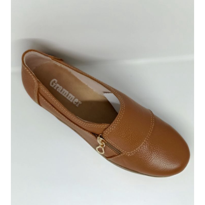 Sepatu Casual Wanita Kulit Asli Resleting Flat Shoes Grammer