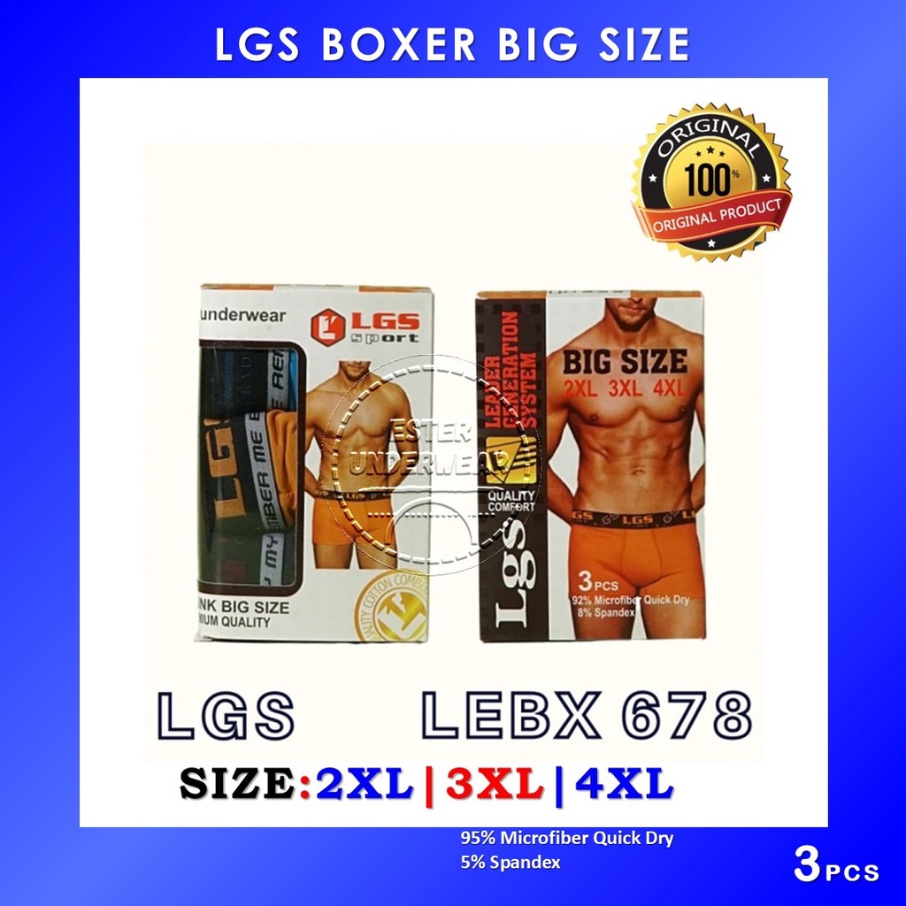 Celana Dalam Boxer LGS 678 ISI3Pcs| Celana Boxer LGS BIG SIZE Bahan Microfiber