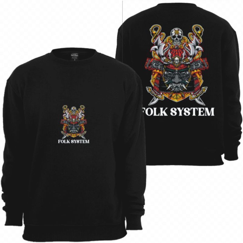 Sweater Crewneck Pria Original folksystem Motif Japan