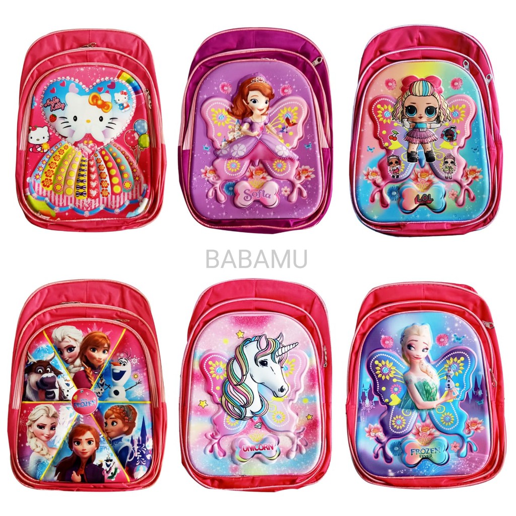 Tas Ransel Anak Perempuan Karakter 3D/Tas Anak Paud TK SD