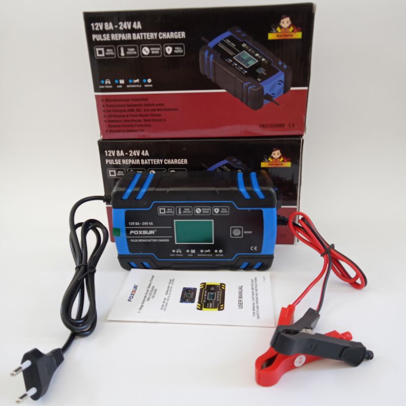 FOXSUR CHARGER AKI MOBIL MOTOR 12V 8A 24V 4A