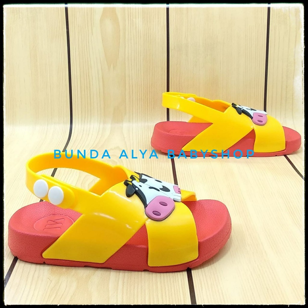 Sandal Anak Laki Karet Lentur 6 Bulan 1 Tahun MERAH COW - Sandal Anak Karet Anti Licin Tali Silang Size 18 -23