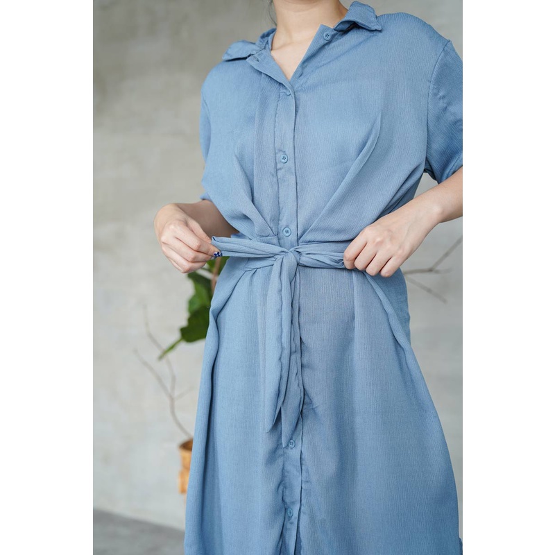 Boonsri Crinkle Shirt Dress Casual Dres Wanita