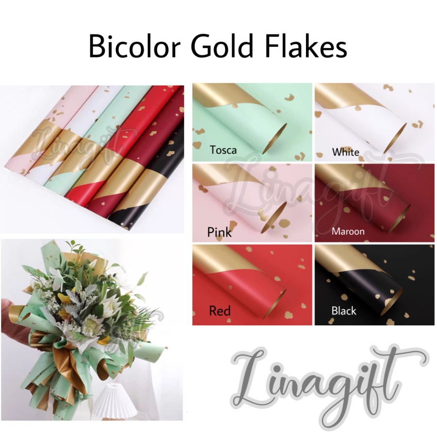 ( 5 Lembar ) BICOLOR GOLD FLAKES - FLOWER WRAPPING PAPER BICOLOR GOLF FLAKES / KOREAN DOUBLE COLOR GOLD CELLOPHANE / KERTAS BUNGA / DIY / RANGKAIAN BUKET FLORIST