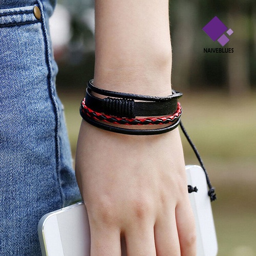 Naiveblue &gt; Gelang Bangle Kulit Pu Multisusun Gaya Vintage Retro Untuk Unisex