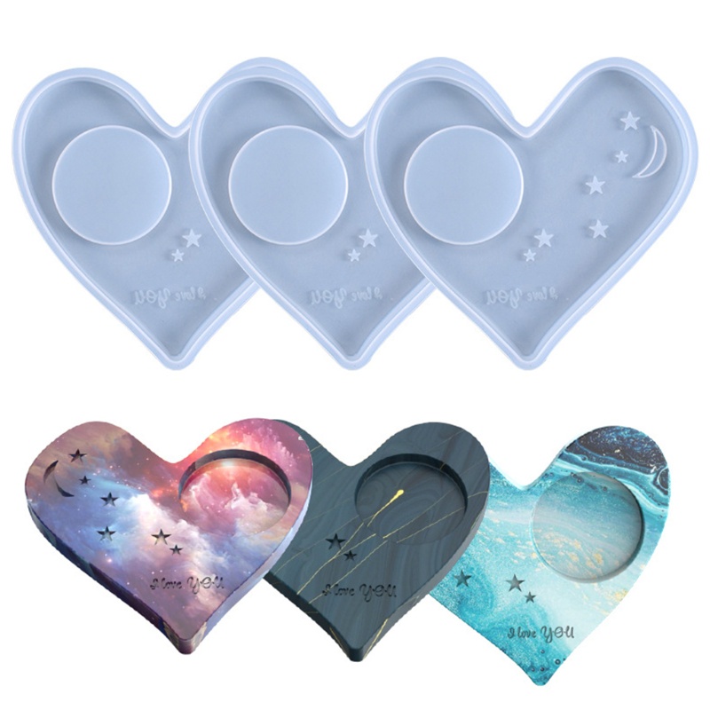 SIY  Love Heart Star Coaster Epoxy Resin Mold Candlestick Pad Mat Tray Silicone Mould