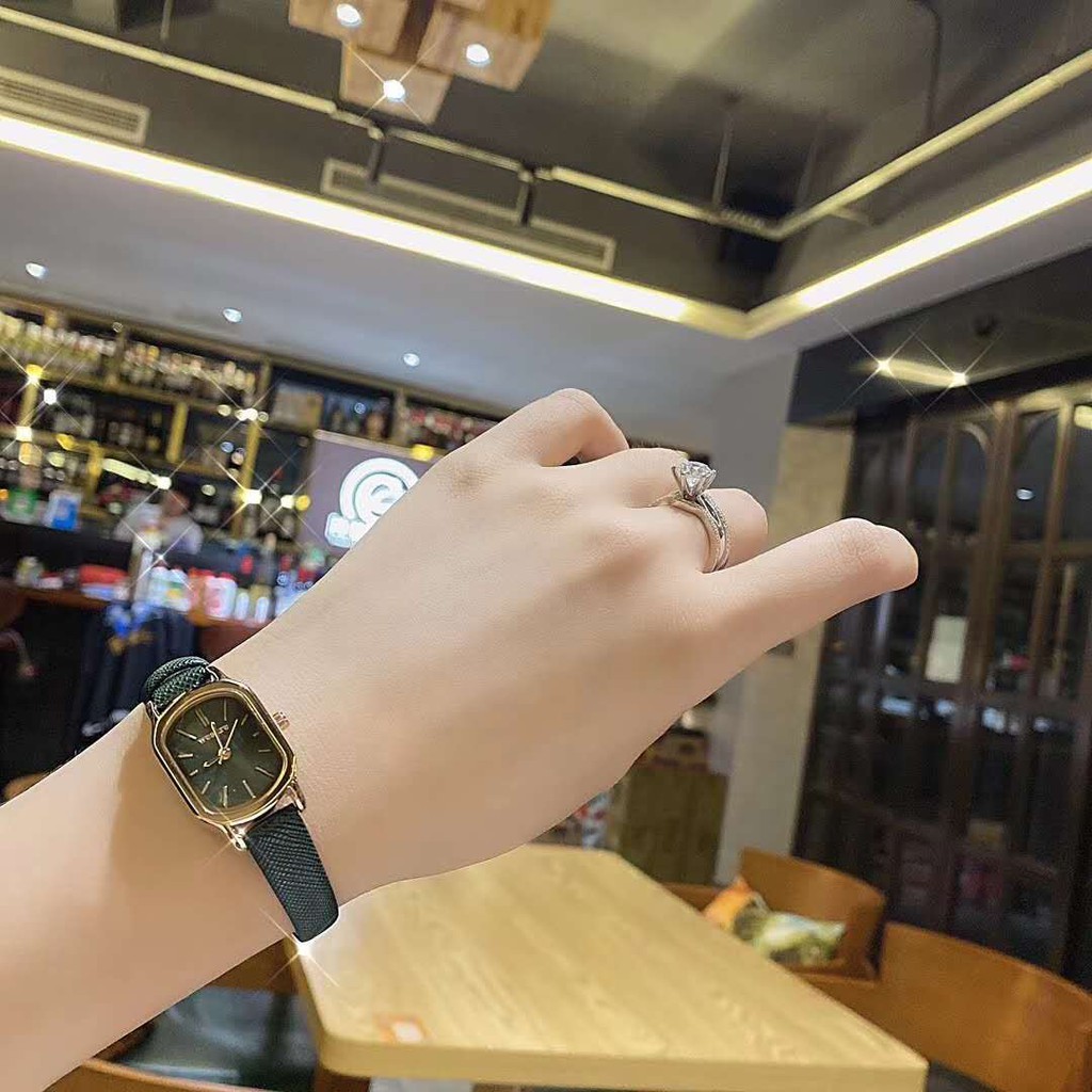 Jam Tangan Analog Wanita Kecil Strap PU Leather Dial Kotak Watch Korean Fashion Import-6