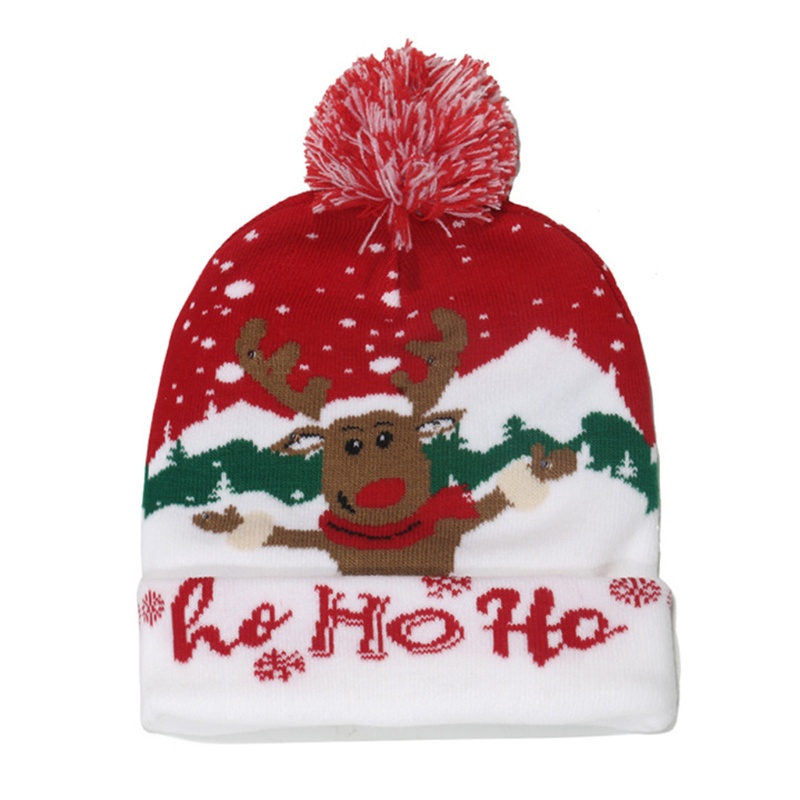 Topi Beanie Bahan Wol Rajut Desain Rusa Snowman Dengan Lampu LED Untuk Pesta Natal Halloween