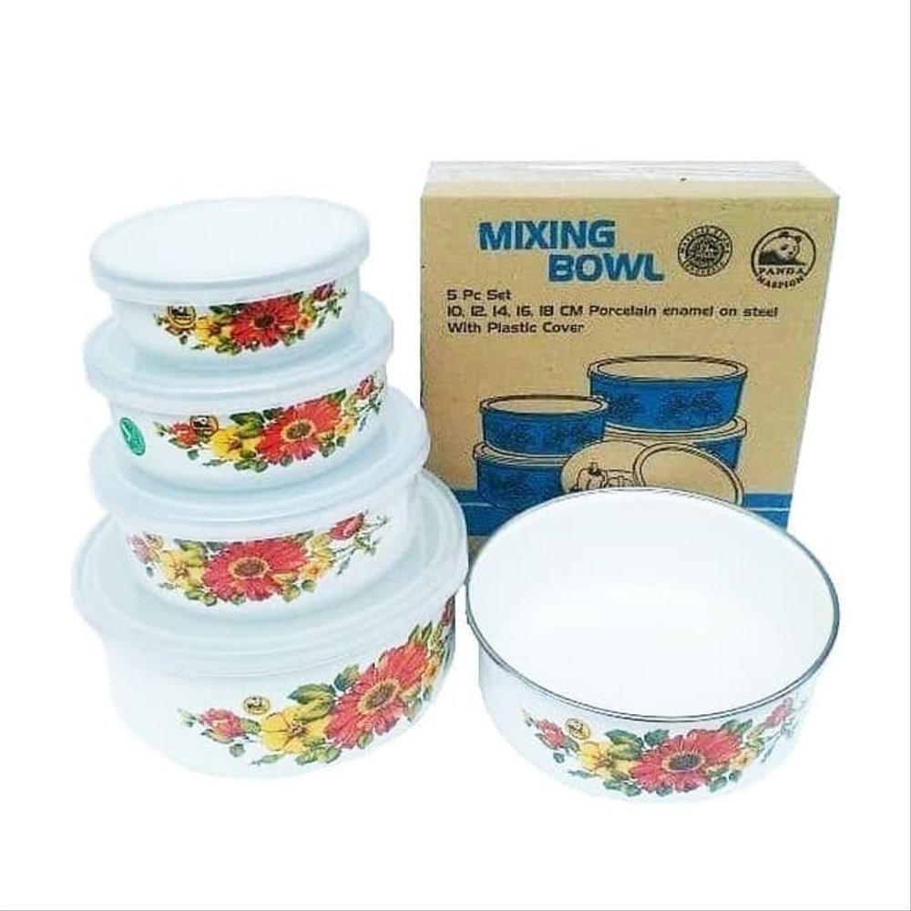 FM - Maspion mangkuk mixing bowl 5pcs porcelain enamel + tutup / rantang