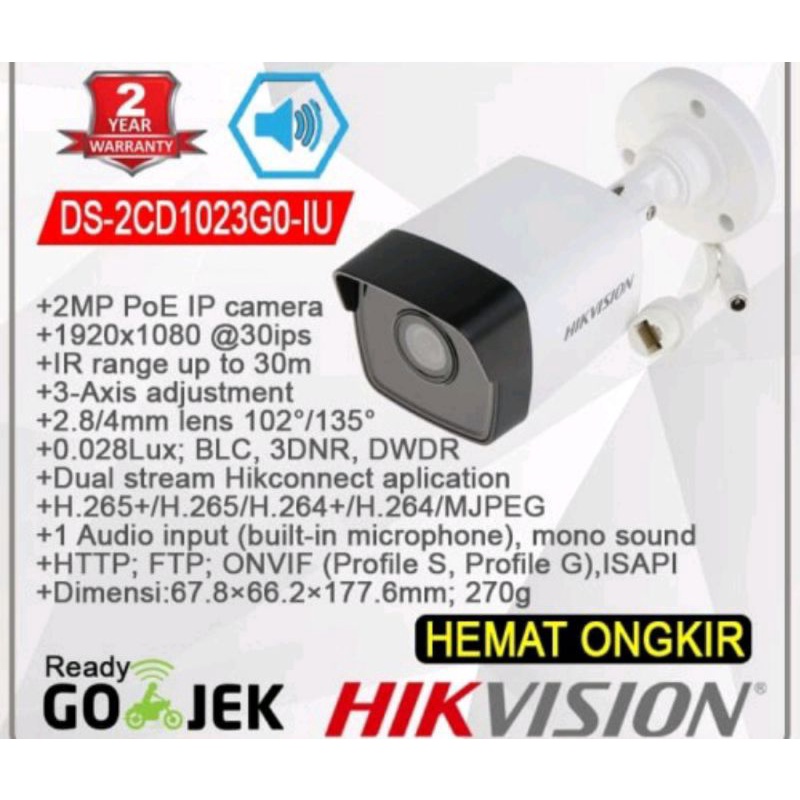 HIKVISION DS-2CD1023GO-IUF - HIKVISION IP CAMERA 2MP AUDIO + MICRO SD