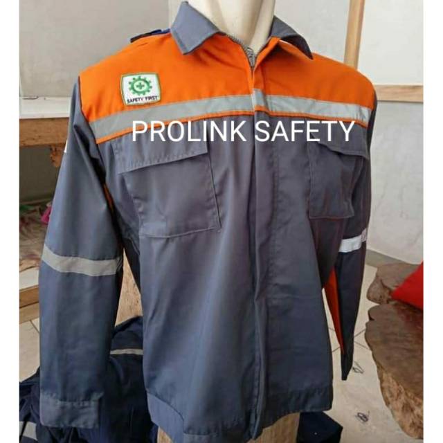 SERAGAM BAJU SAFETY ABU ABU ORANYE RESLETING KAIN DRILL