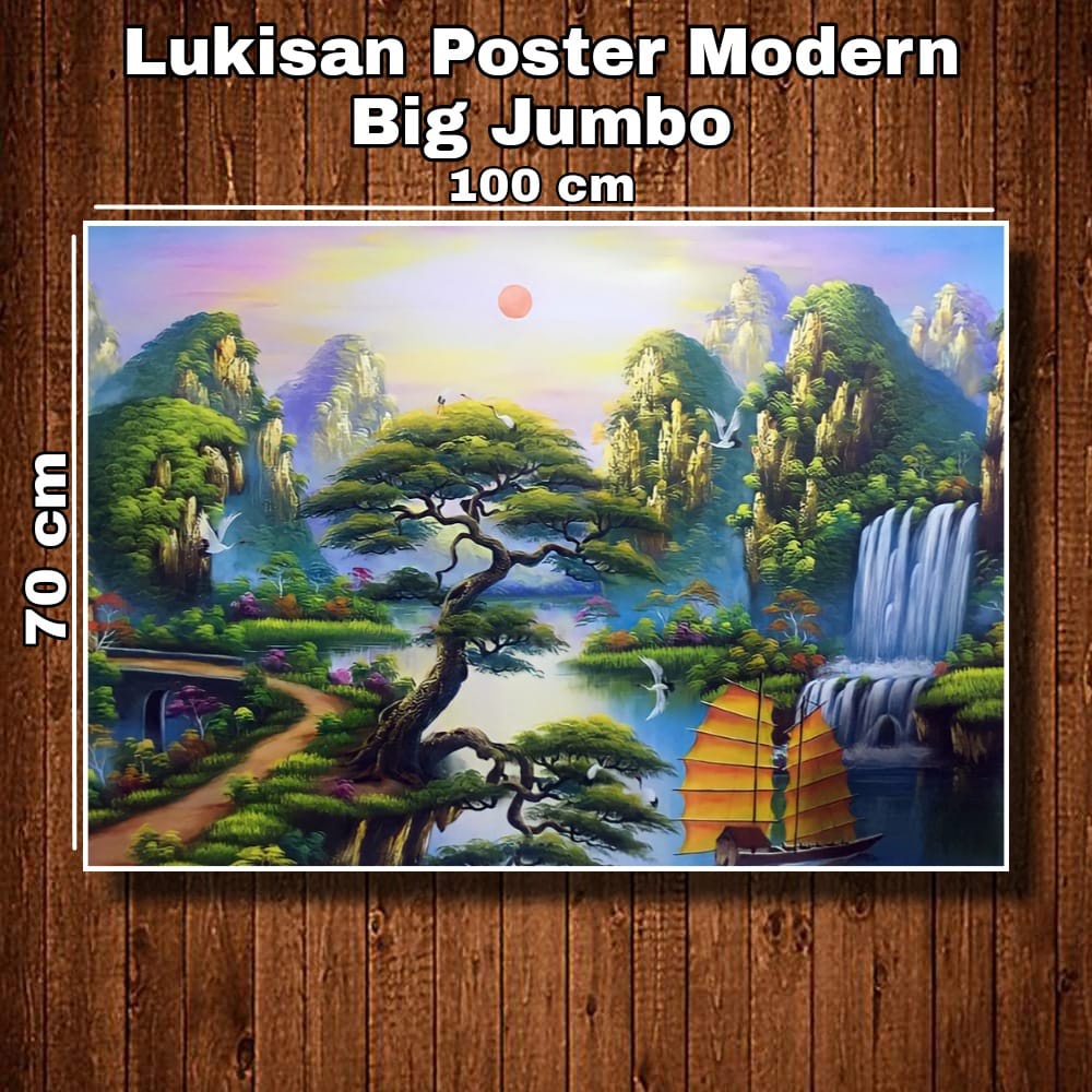 Lukisan Poster Modern Cetak Big Jumbo Foto Pemandangan Alam danau & Pegunungan Batu Ukuran 100 x 70 
