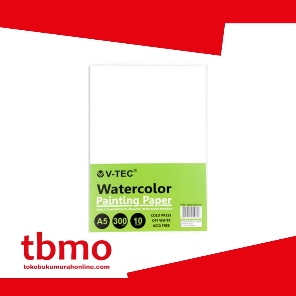 

TBMO WATER COLOUR PAINTING PAPER WCB 103001 10SHEETS/300GR UK.A5 V-TEC/ KERTAS GAMBAR / KERTAS LUKIS