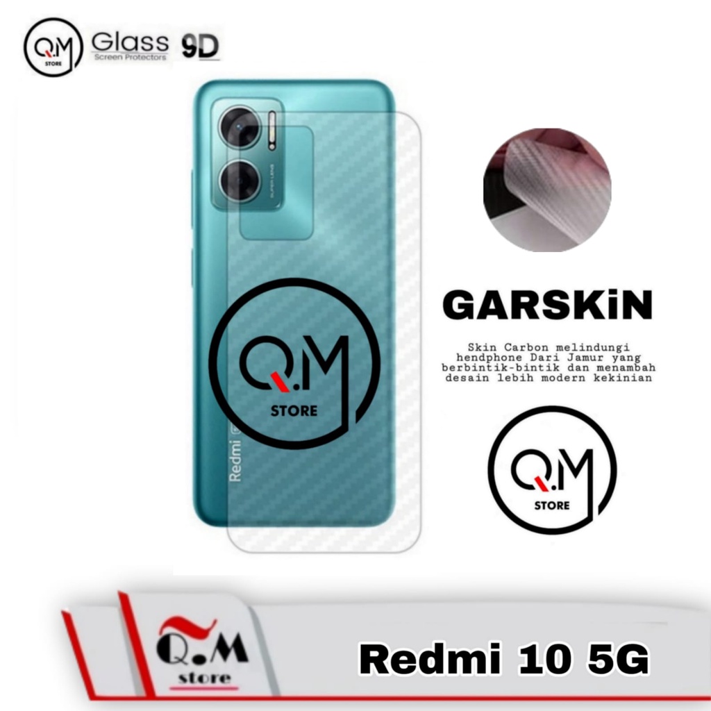 Garskin Carbon Xiaomi Redmi 10 5G Anti Gores Back Cover Bermotif Carbon Transparan Full 9D