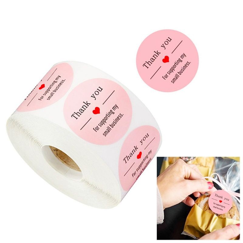 

1 roll 500pcs Stiker Sticker thank you for supporting my small business pink label segel kemasan packaging sealer dekorasi toples mika dus box kotak amplop botol mug pinky love gelas hiasan kartu ucapan card
