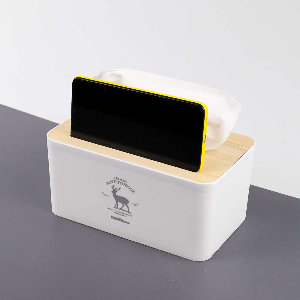 TaffHOME Kotak Tisu Kayu Tissue Box dengan Holder Smartphone - ZJ008