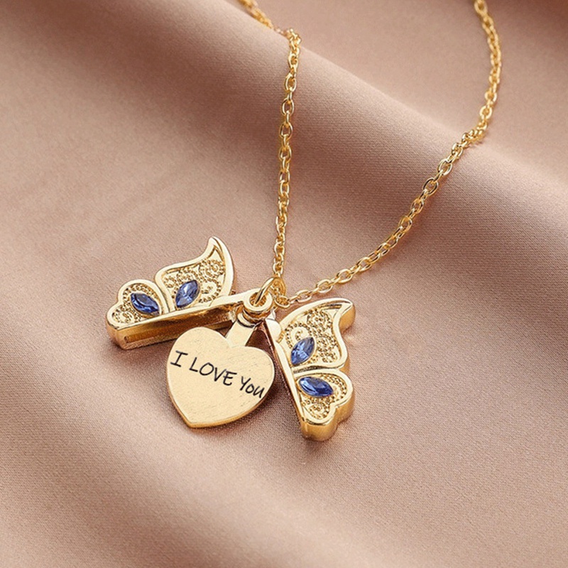 Kalung Rantai Sterling Silver 925 Dengan Liontin Kupu-Kupu + Tulisan I Love You Untuk Wanita