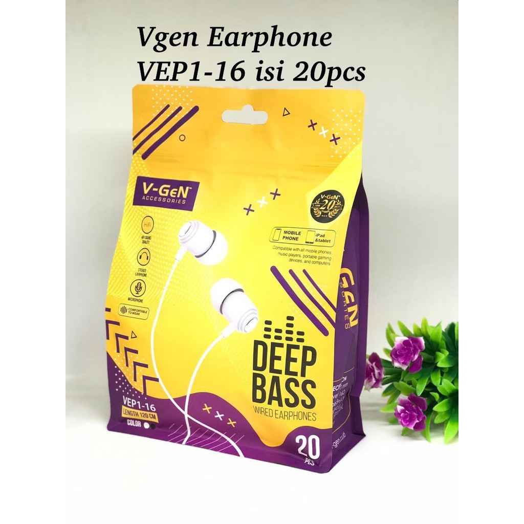 HANDSFREE VGEN Earphone V-Gen VEP1-16 DEEP BASS 20pcs 1bungkus