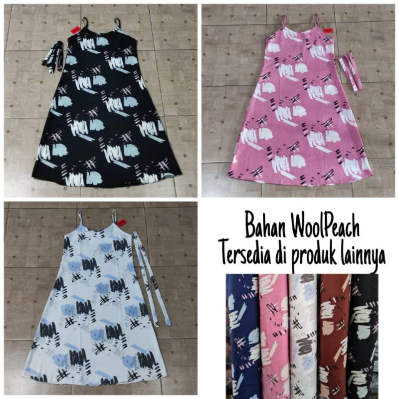 Long Dress Corak Camisole WoolPeach Tali Kecil Wanita Gaya Korea