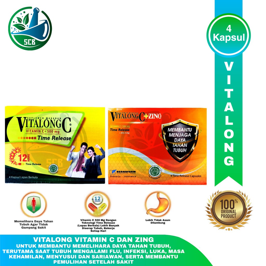 Vitalong C Dan C+ZING - Vitamin C-500 MG - ISI 4 Kapsul