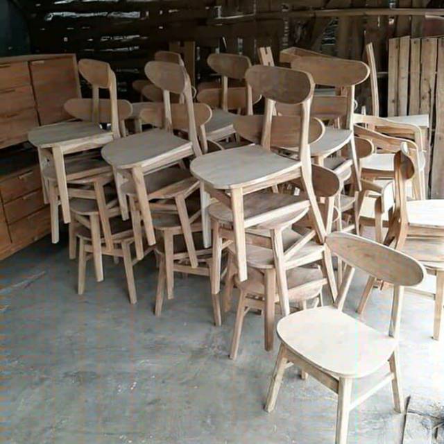 Kursi kafe minimalis kayu jati mentahan