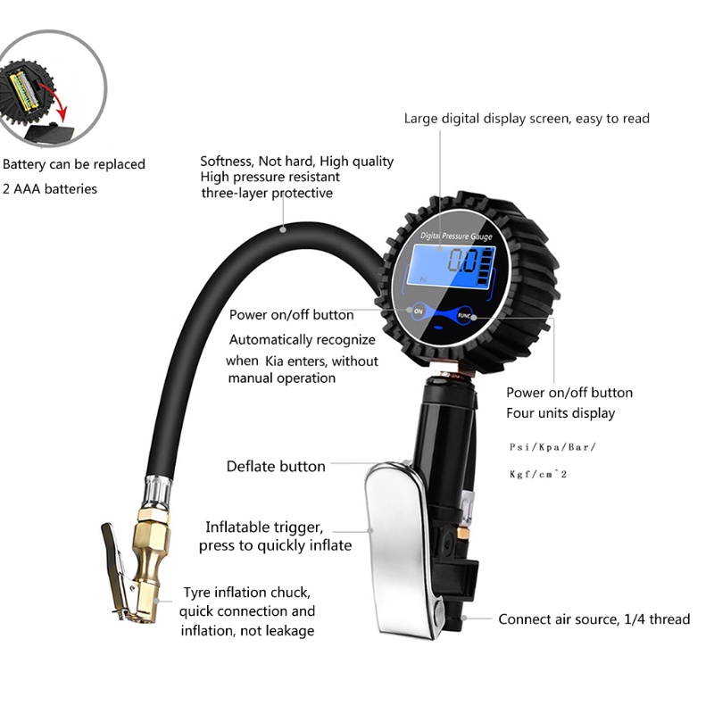 Kiss Air Chuck &amp; Aksesoris Kompresor Heavy Duty Digital Tire Inflator Dengan Pressure Gauge Resolusi Display 0.1 200P