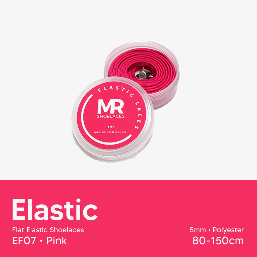 Original MR Shoelaces EF07 Elastic Pink Tali Sepatu Flat Elastis (Karet Lentur) with Metal Clip / Lock 100cm 120cm 150cm