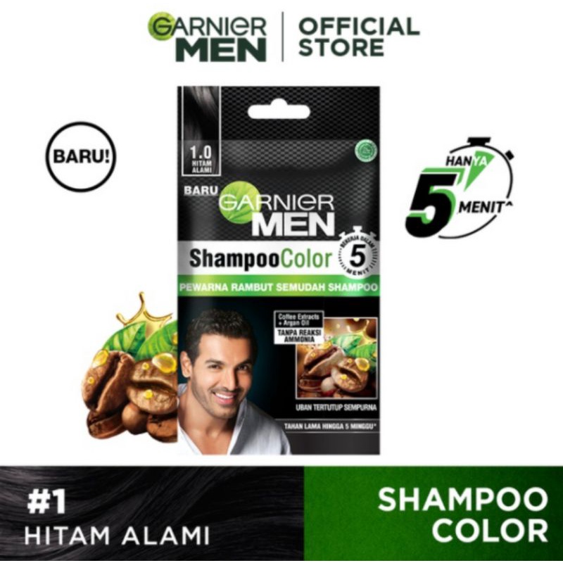 Garnier Men Shampoo Color (Pewarna Rambut Pria Semudah Shampoo)